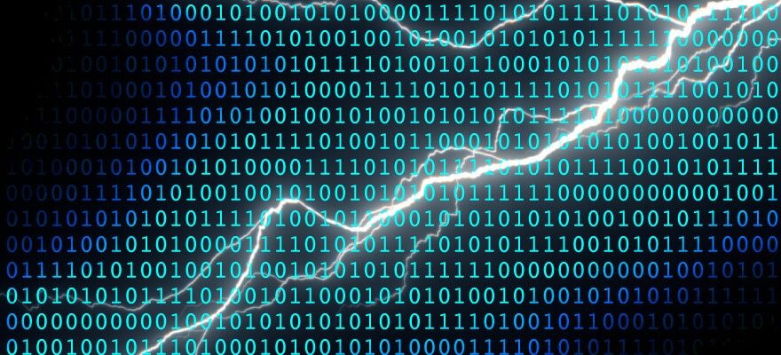 Rayo de Bitcoin frente a Código Binario